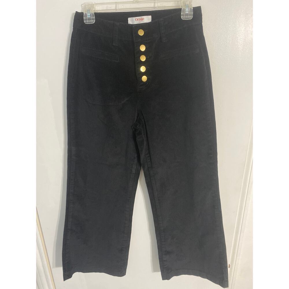 Oraije Paris Valentina wide leg high rise corduroy pants black size 8